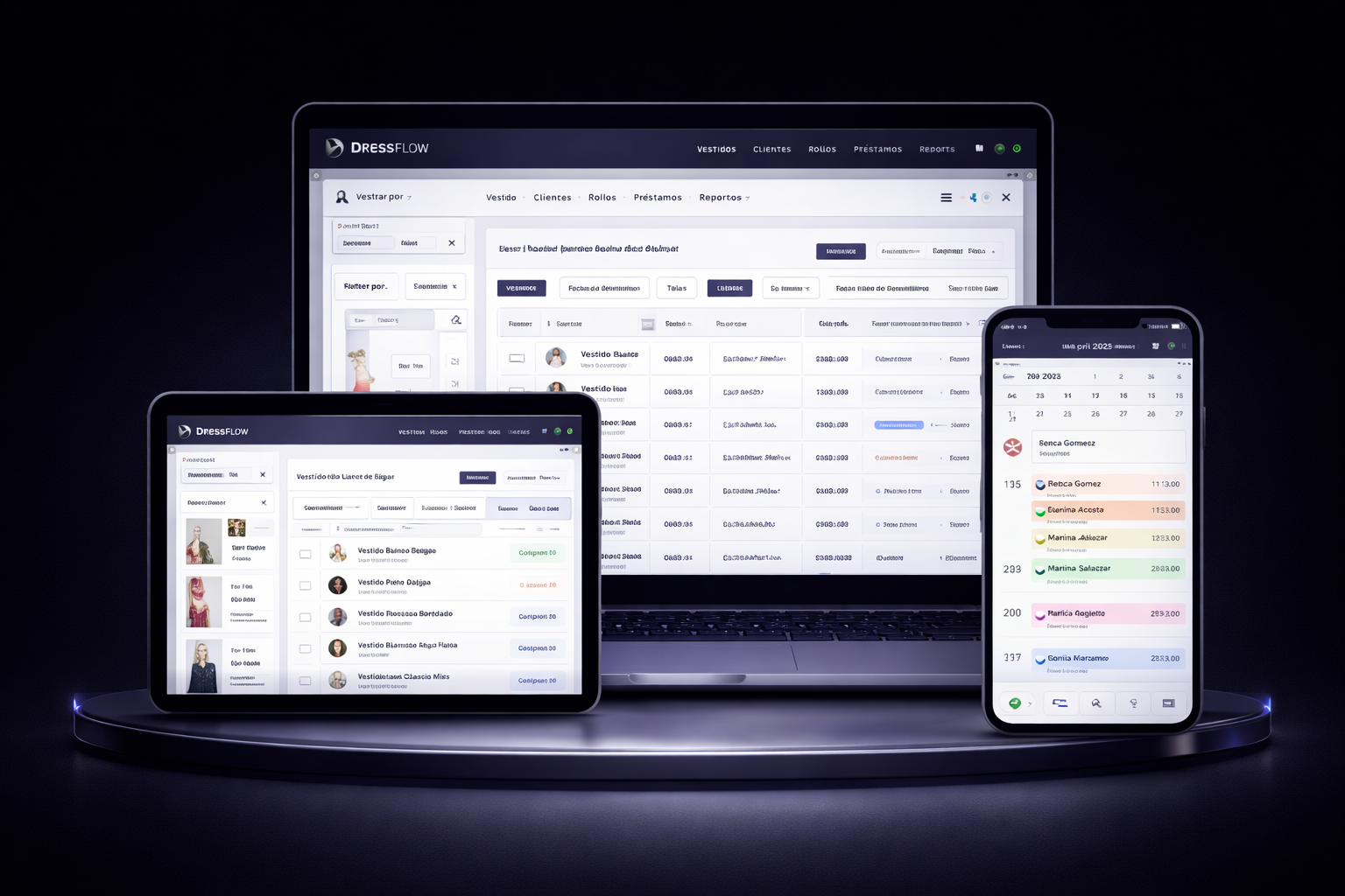 DressFlow en notebook, tablet y celular