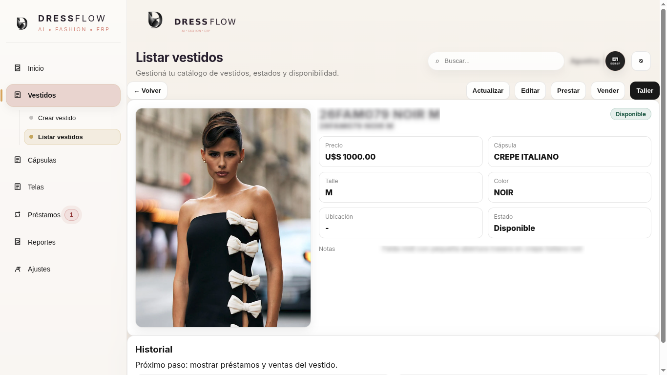 Gestión manual de vestidos